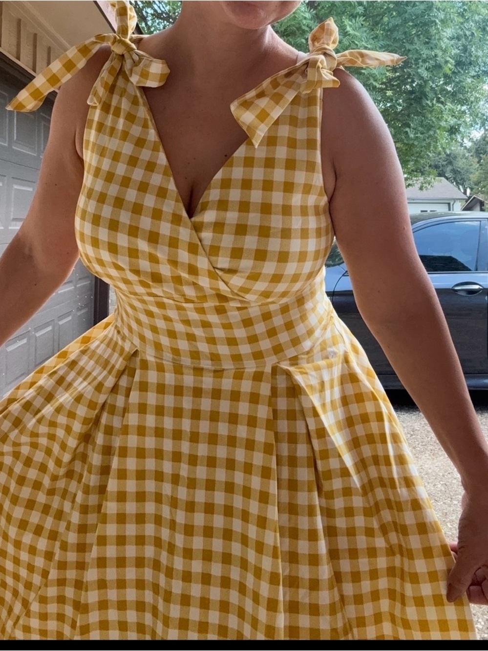 Yellow Gingham Tie-Shoulder Midi Dress - Picture 10 of 14